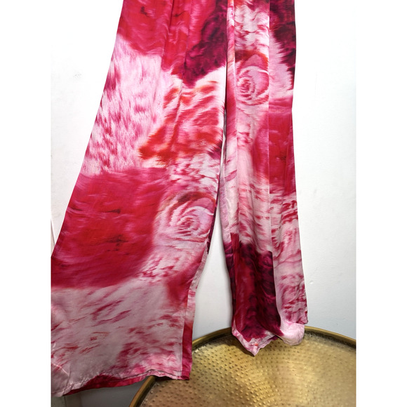 Ranna Gill Pink Rose Floral Sweetheart Wide Leg Jumpsuit Bohemian Chic Glam S - Picture 4 of 10